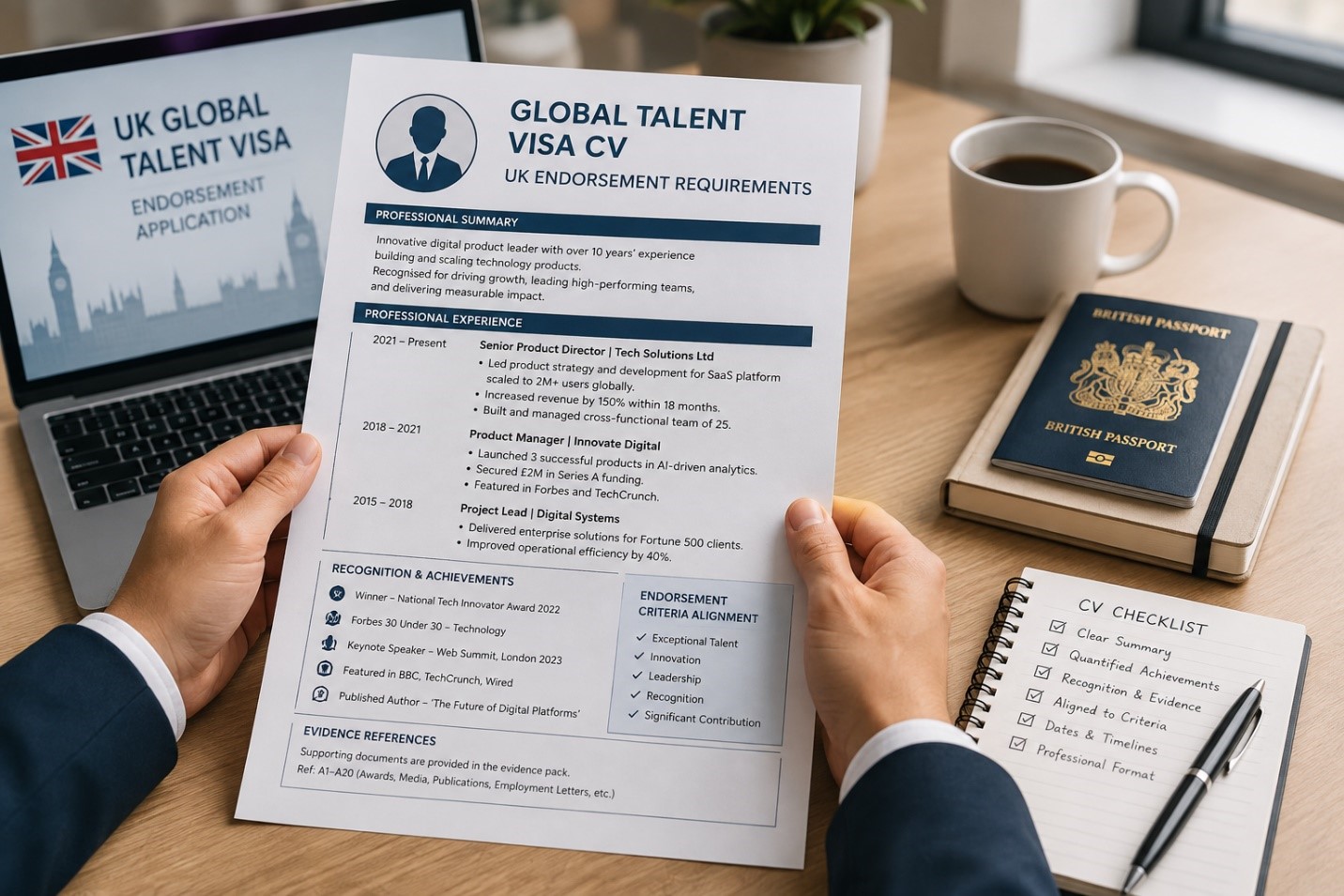 Global Talent Visa CV for UK endorsement requirements